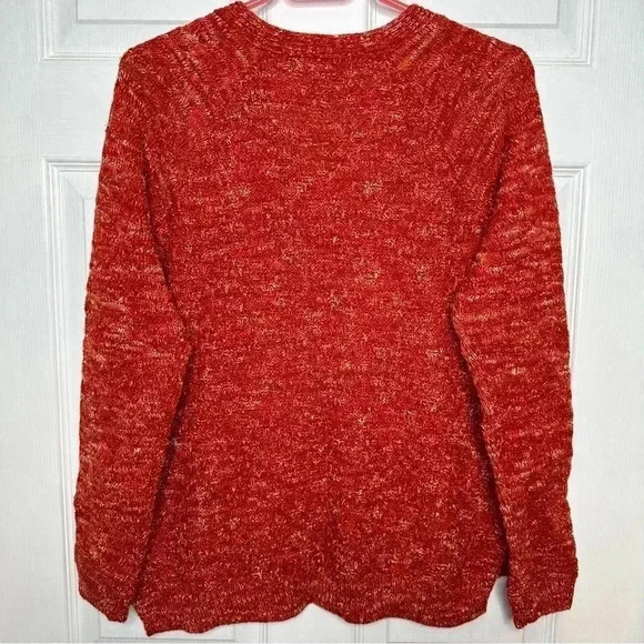 Time And  Tru Cable Knit Sweater V-Neck Orangeish-Red Size Large - Picture 11 of 16